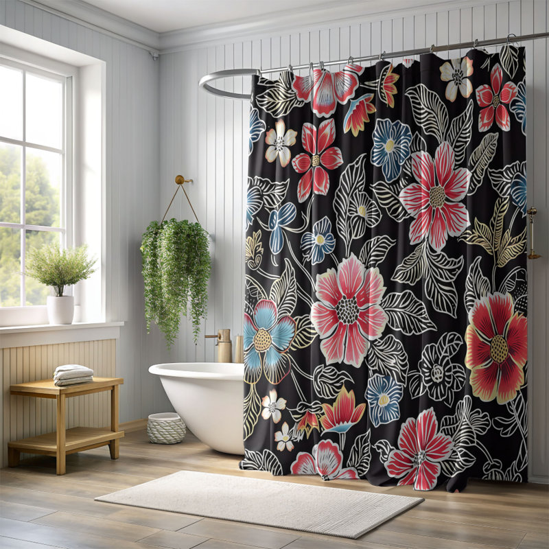 Gatik Floral Shower Curtain, 74"H x 71"W