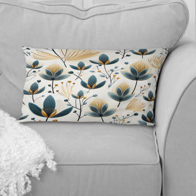 Coussin en polyester à motif floral scandinave jaune et blanc