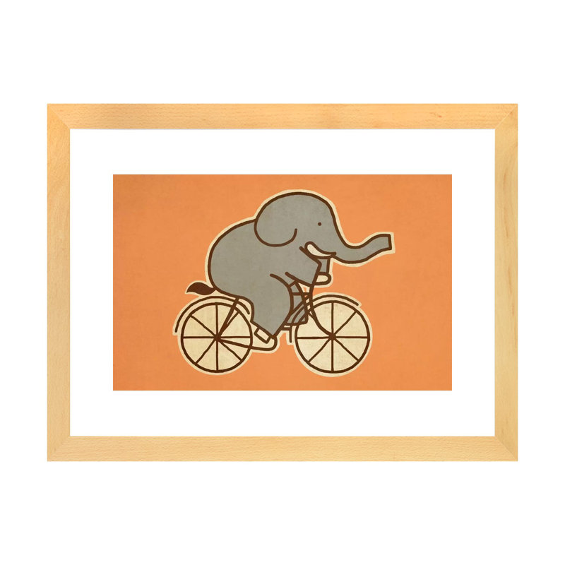 «Elephant Cycle Landscape # 1» par Terry Fan - reproduction, H 16 po x l 24 po x P 1 po, Papier avec cadre beige, Blanc