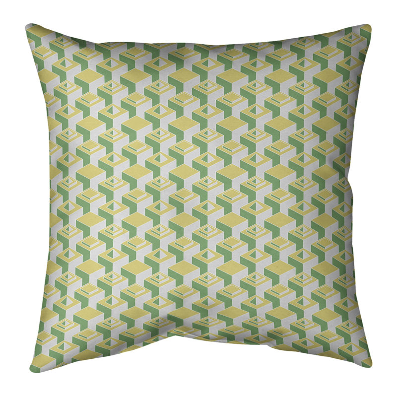 Housse de coussin Skyscrapers, 14 po x 14 po, Vert chaud / jaune, Croisé en coton