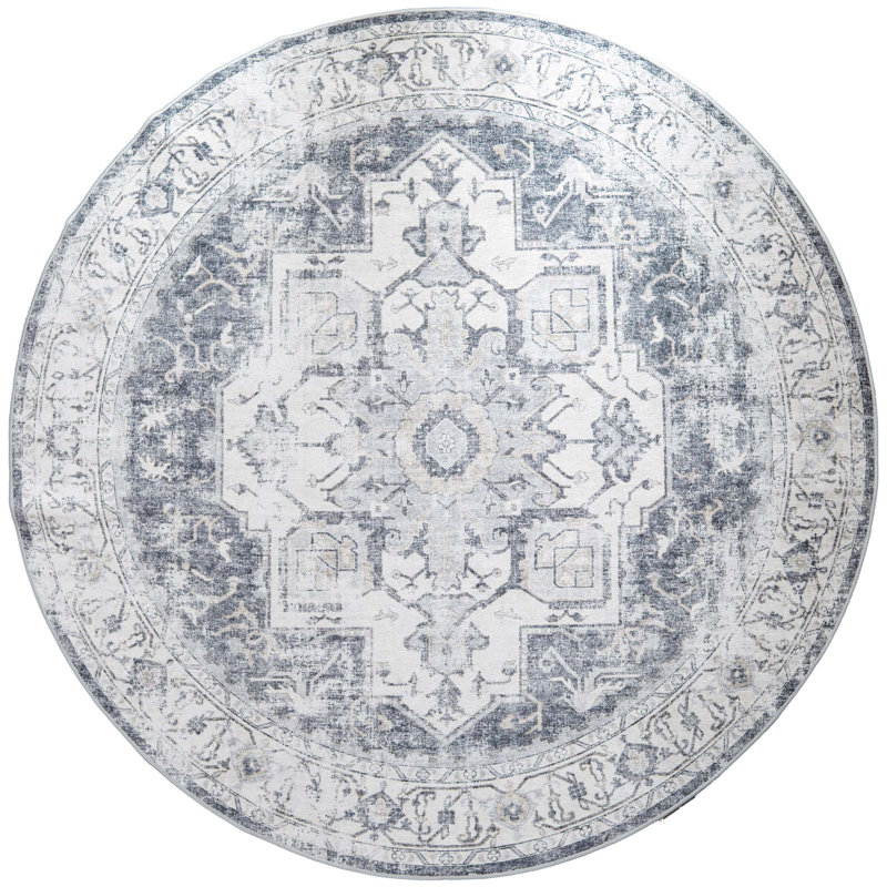 Tapis d'intérieur lavable Rach marocain en chenille Mashine avec envers antidérapant gris médaillon, Medallion Grey