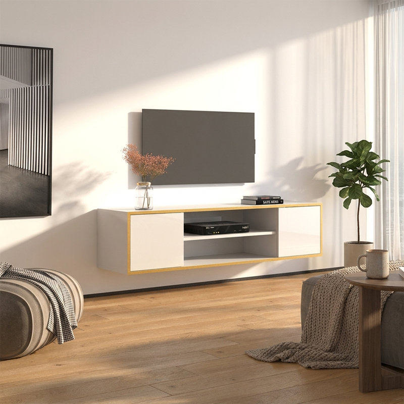 Meuble télé flottant 64,6 po Goldie, Blanc