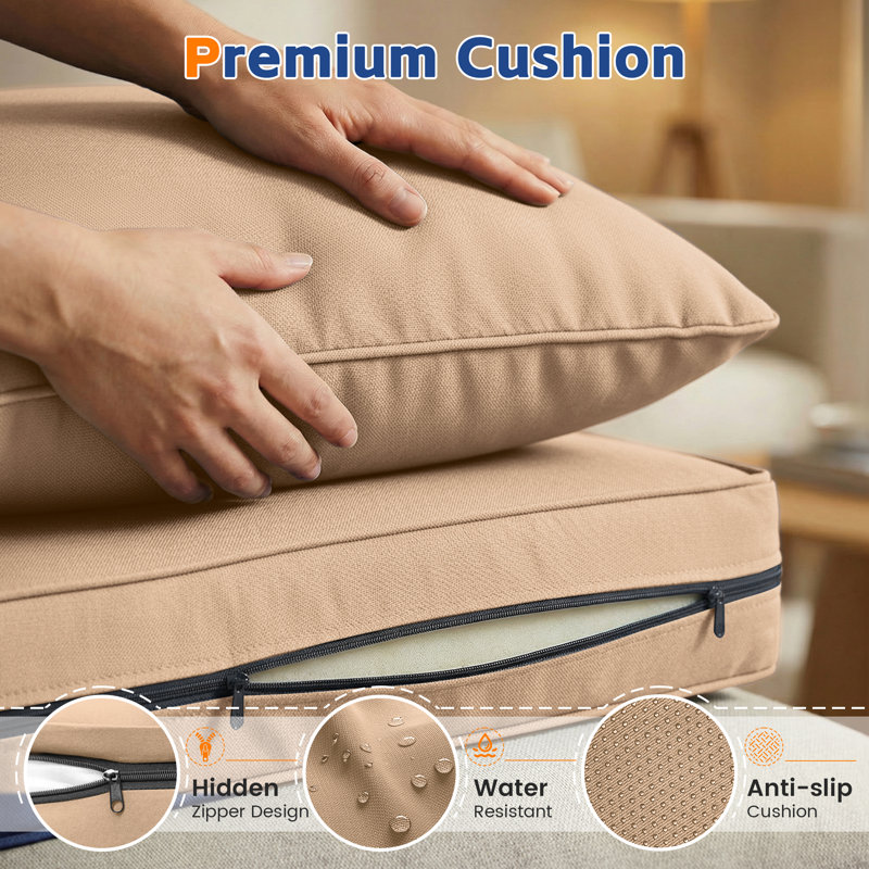 5 - Person Wicker Outdoor Modular Sectional Seating Group with Cushions, Beige Cushion/Brown Frame, 6 Pcs: Table, 5 Chairs