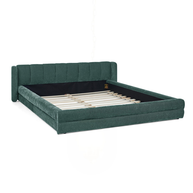 Structure de lit rembourrée avec tissu épais, Bleu / Vert