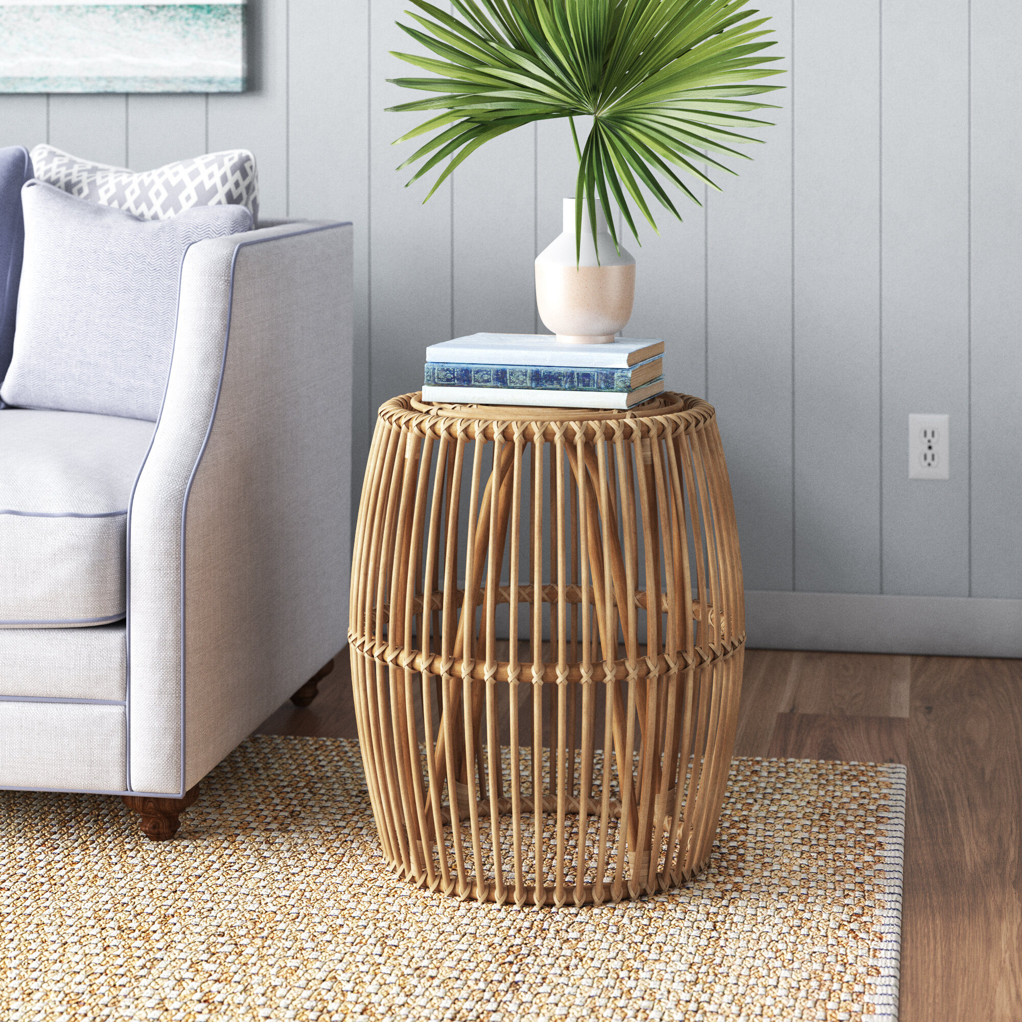 Wicker drum store end table