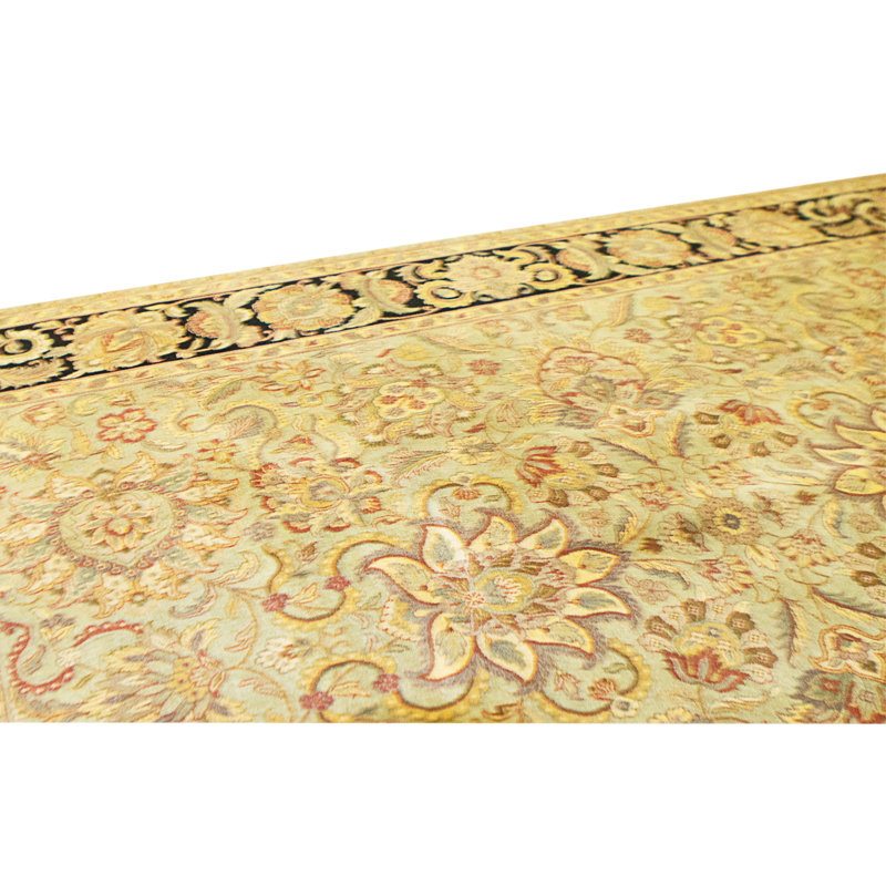 Tapis vert clair et noir noué à la main de haute qualité