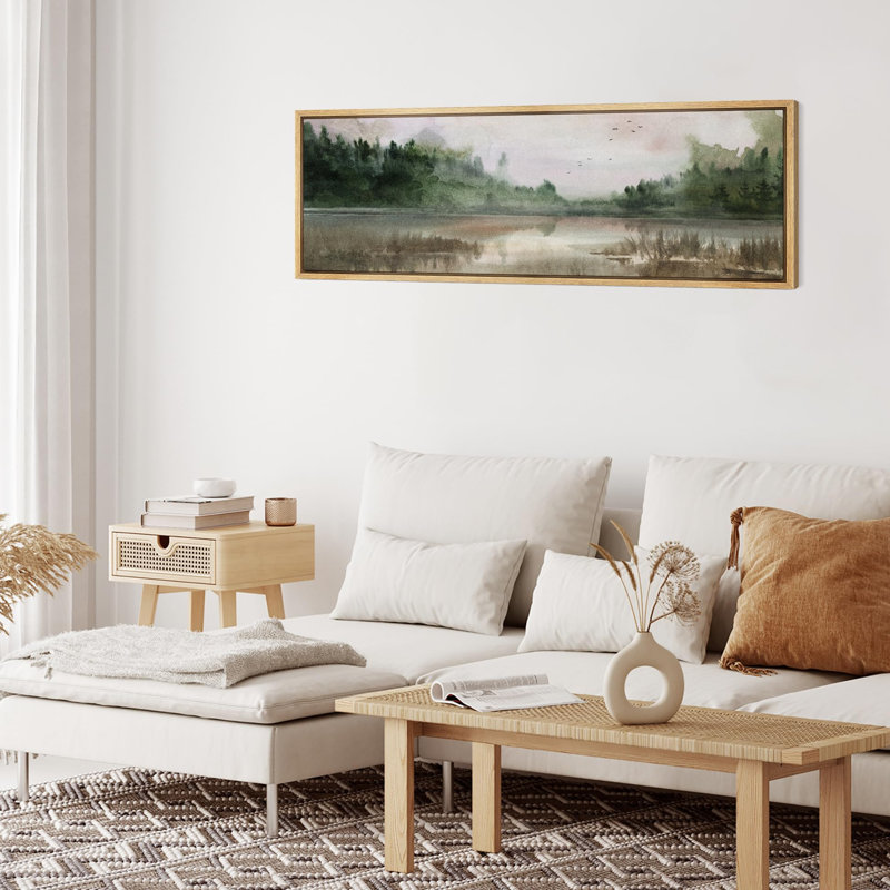 Paysage rustique, campagne tranquille, lac tranquille, H 20 po x l 60 po, Naturel