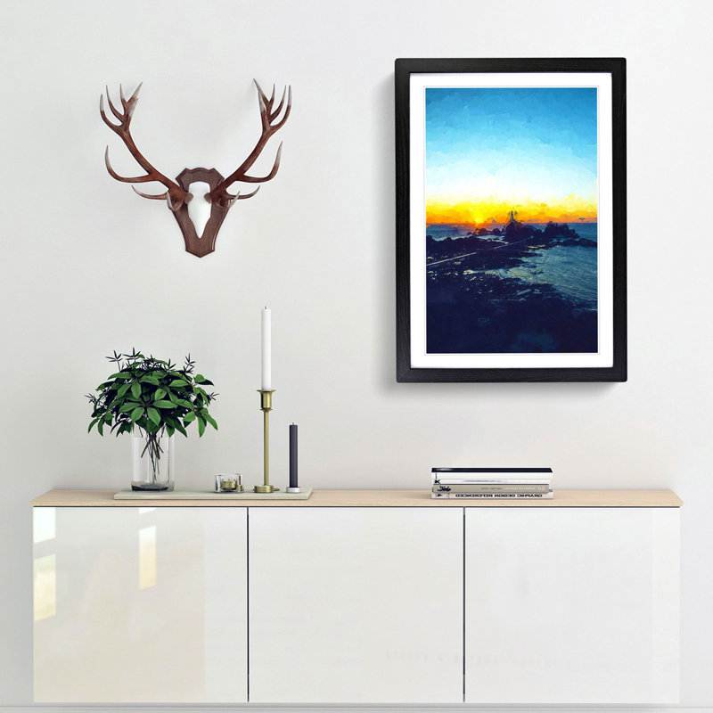 Lighthouse in Jersey in Abstract - Picture Frame Graphic Art Print, 48cm H x 36cm W x 2cm D, Black Framed