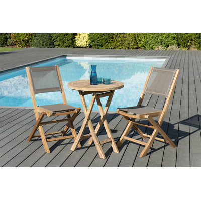 Woehler 2 - Person Teak Wood Patio Dining Set with Round Table