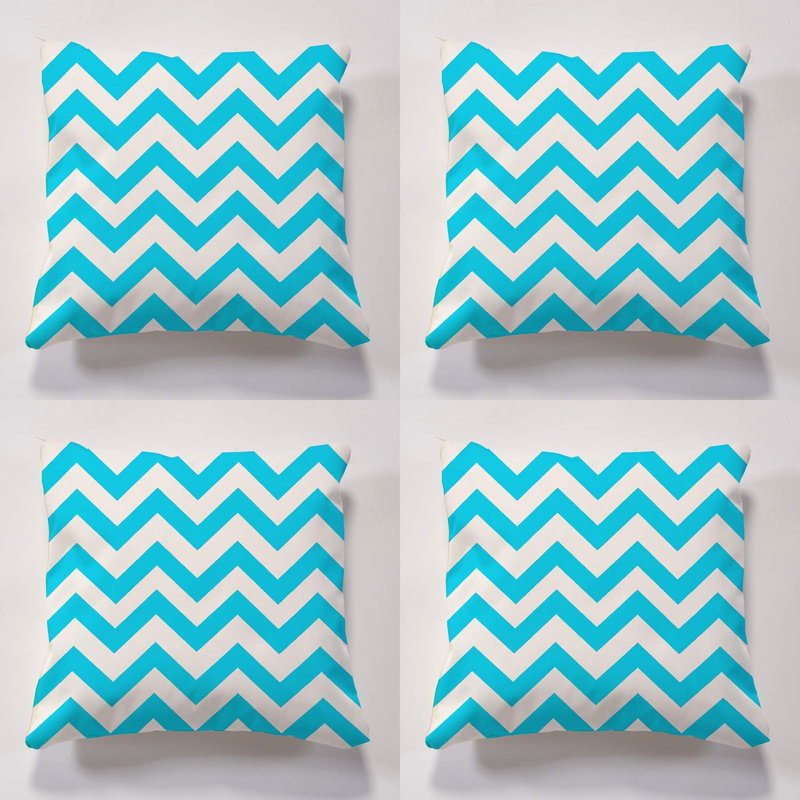 Askegard Indoor / Outdoor Chevron Square Throw Cushion, Aqua/White