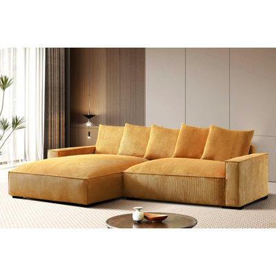 Canapé modulaire faisant face à gauche de 106,7 pouces avec méridienne avec méridienne, canapé modulaire 2 pièces rembourré en plumes de velours côtelé, canapé à assise profonde minimaliste