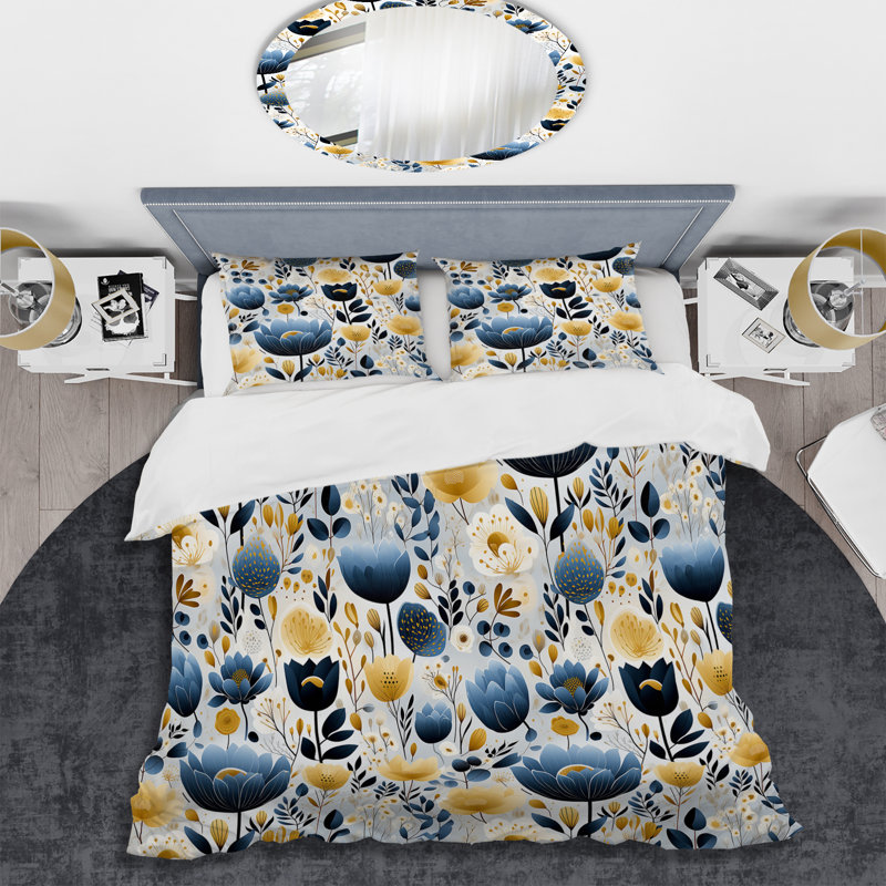 Ensemble de housse de couette en microfibre bleu et jaune, Housse de couette pour très grand lit et 2 très