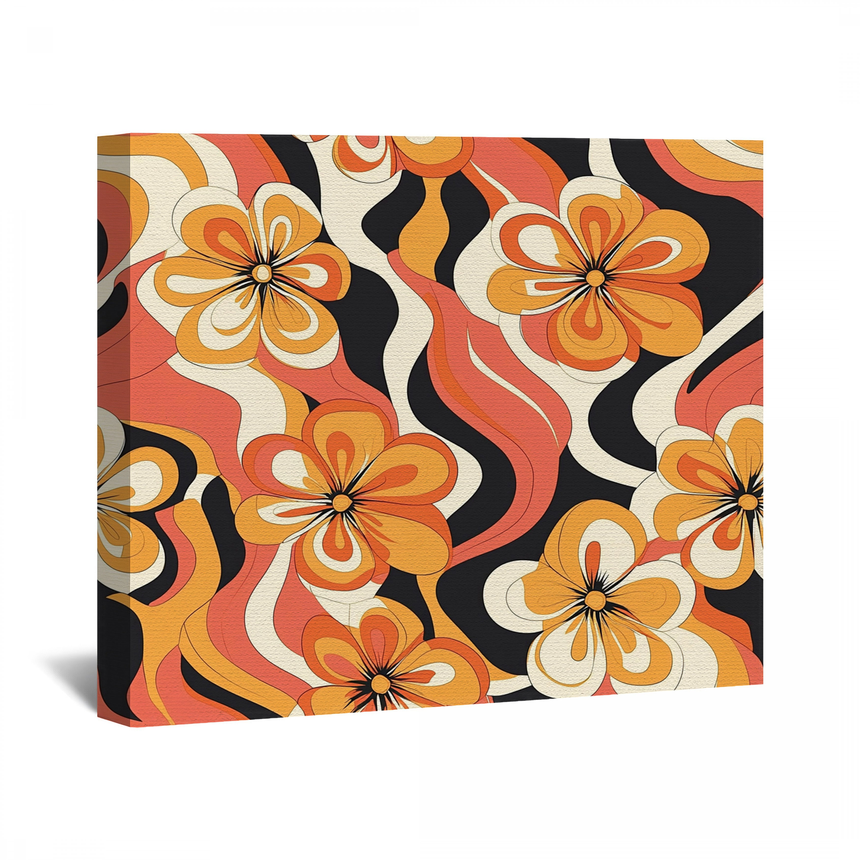 Dakota Fields Retro Flowers Canvas Wrap - Floral Wall Decor - Wayfair ...