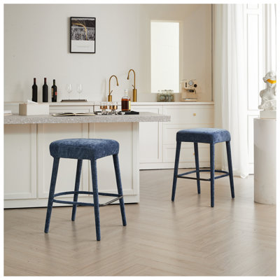 Ensemble de 2 tabourets de bar rembourrés en tissu sans dossier de hauteur comptoir - siège rembourré confortable avec pieds et repose-pieds robustes, îlot de cuisine peu encombrant