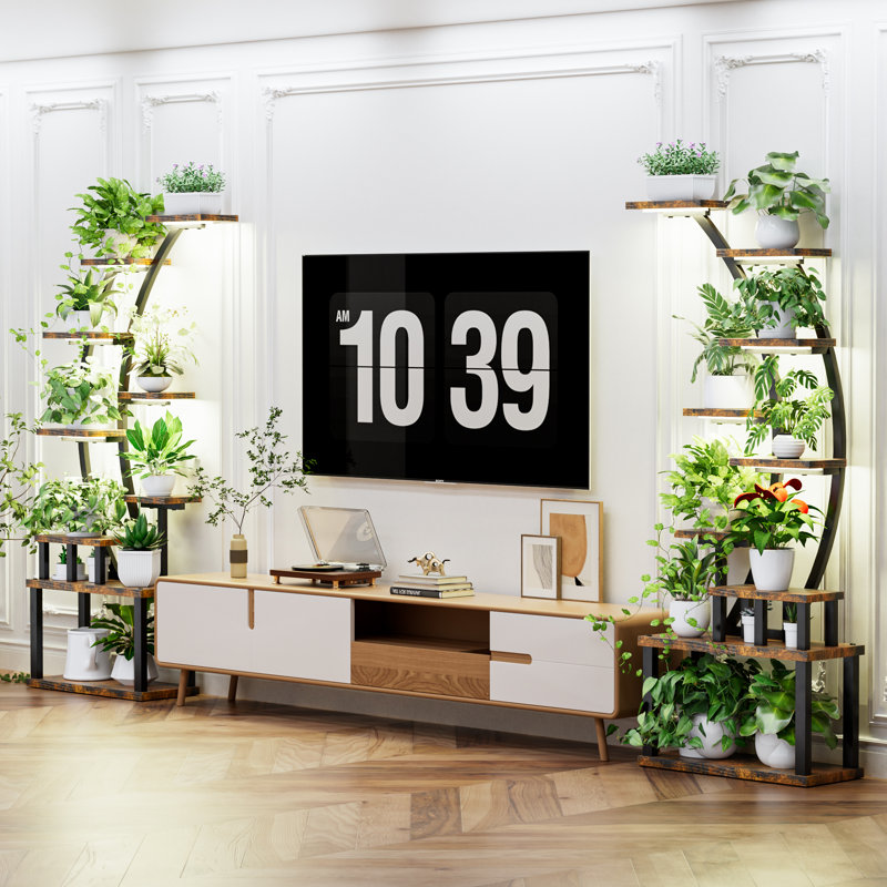 Support pour plante d'intérieur 2 pièces (hauteur de 63,5 po) - support en métal à 9 niveaux avec panneau de fibres à densité moyenne