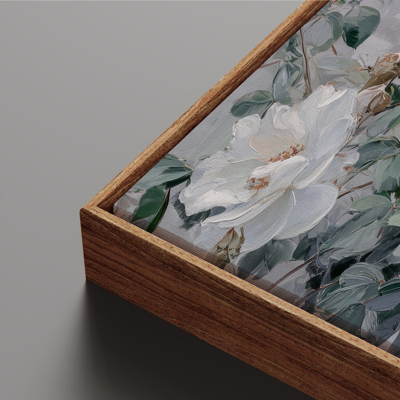 Art mural encadré sur toile - Arrangement floral rose blanche classique sur fond gris doux - 16 po x 24 po, 24 po x 36 po