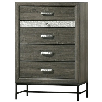 Grande commode Lito, 4 tiroirs avec 1 plateau à bijoux, argent glam, gris