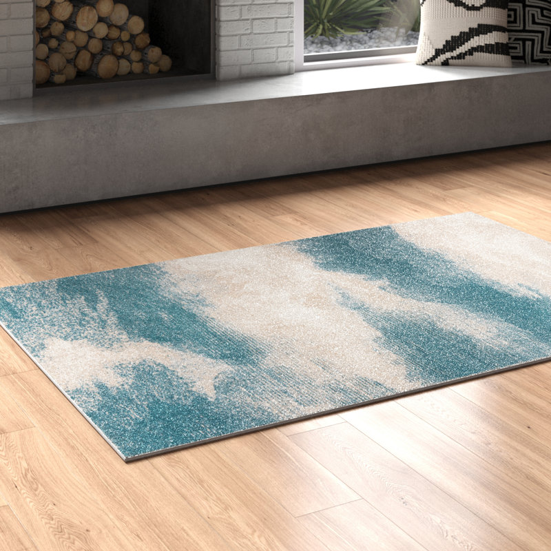 Tapis ivoire / bleu sarcelle Bujanov, Rectangle 2 pi 2 po x 3 pi 9 po