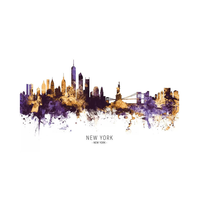 New York Skyline Purple Gold by Michael Tompsett - Wrapped Canvas Print, 66.04 cm H x 45.72 cm W x 3.175 cm D