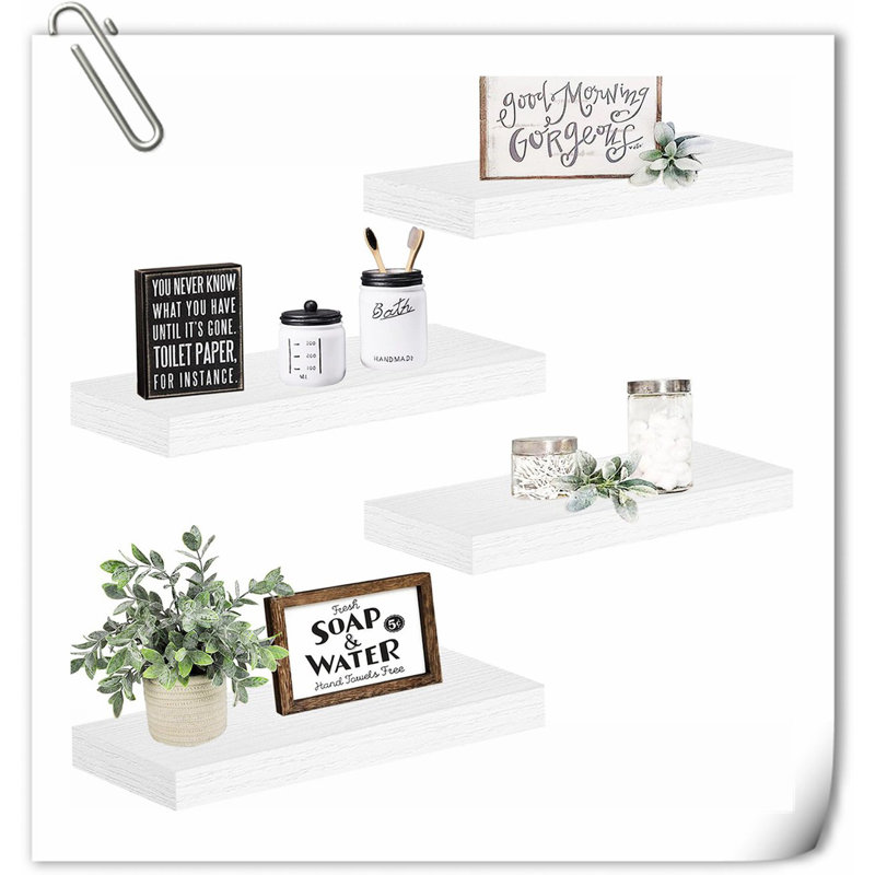Wimer 4 Piece Solid Wood Floating Shelf, White