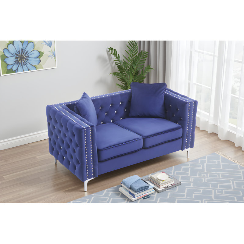 Lyon Velvet Loveseat, Blue