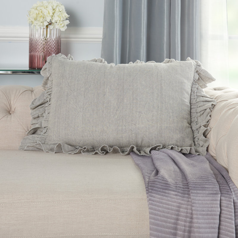  Coussin en lin, 24 po x 16 po, Gris, Rectangle