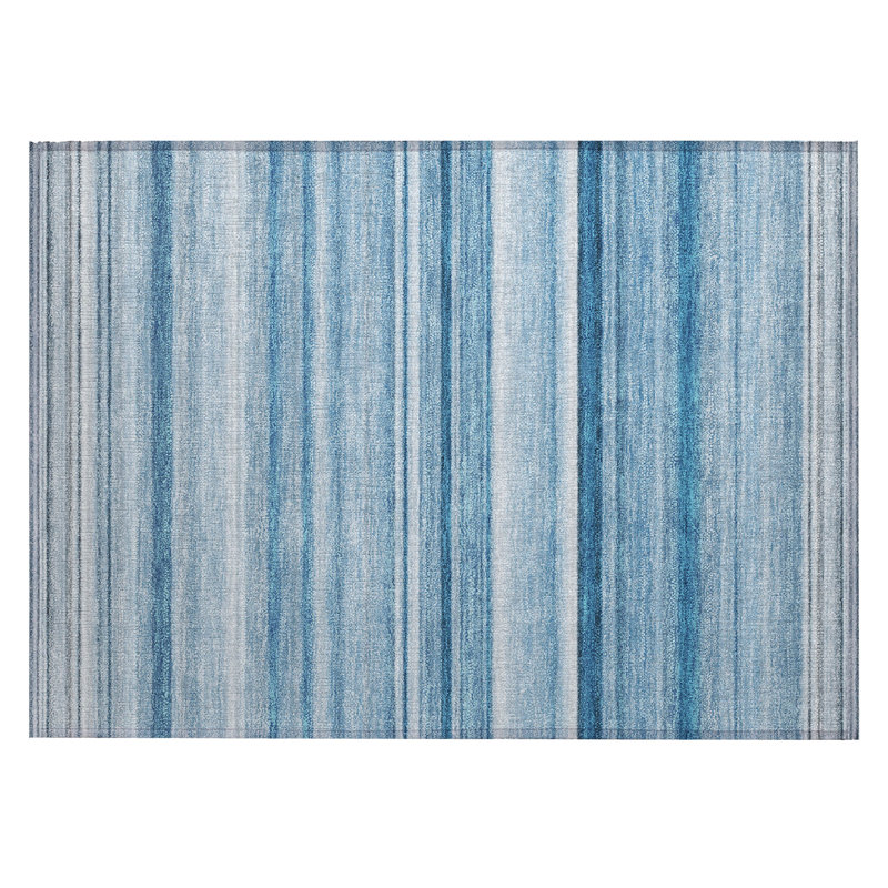 Tapis extérieur lavable antidérapant à rayures bleues 2 pi x 3 pi