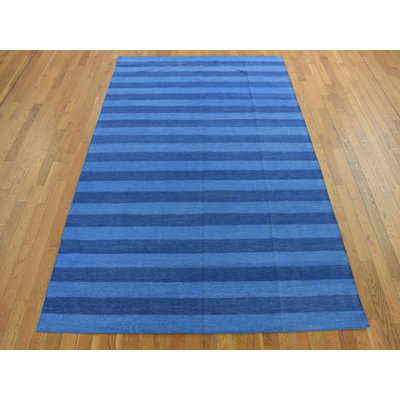6'0" x 9'0" New Hand Woven Blue Cotton Rectangle Oriental Rug - MOA10278159