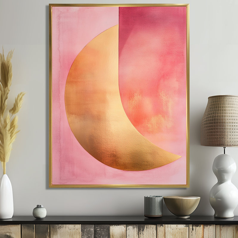 Blush Gold Abstract Wall Art, Pink Metallic Canvas, Cenobio, H 32 po x l 16 po, Cadre flottant doré