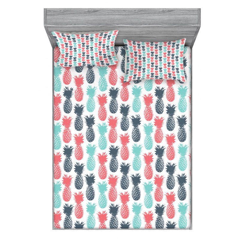 Pineapple Microfiber Sheet Set, Full Sheet Set with Fitted Sheet