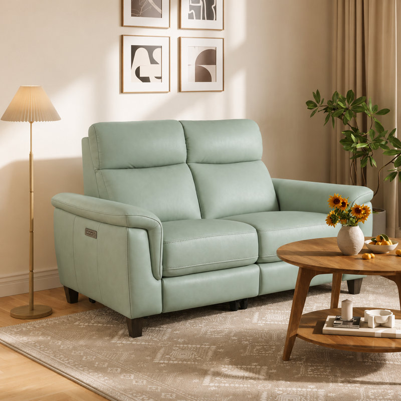 Canapé électrique triple double inclinable en cuir pleine fleur avec position zéro gravité et ports USB intégrés, Sea Foam