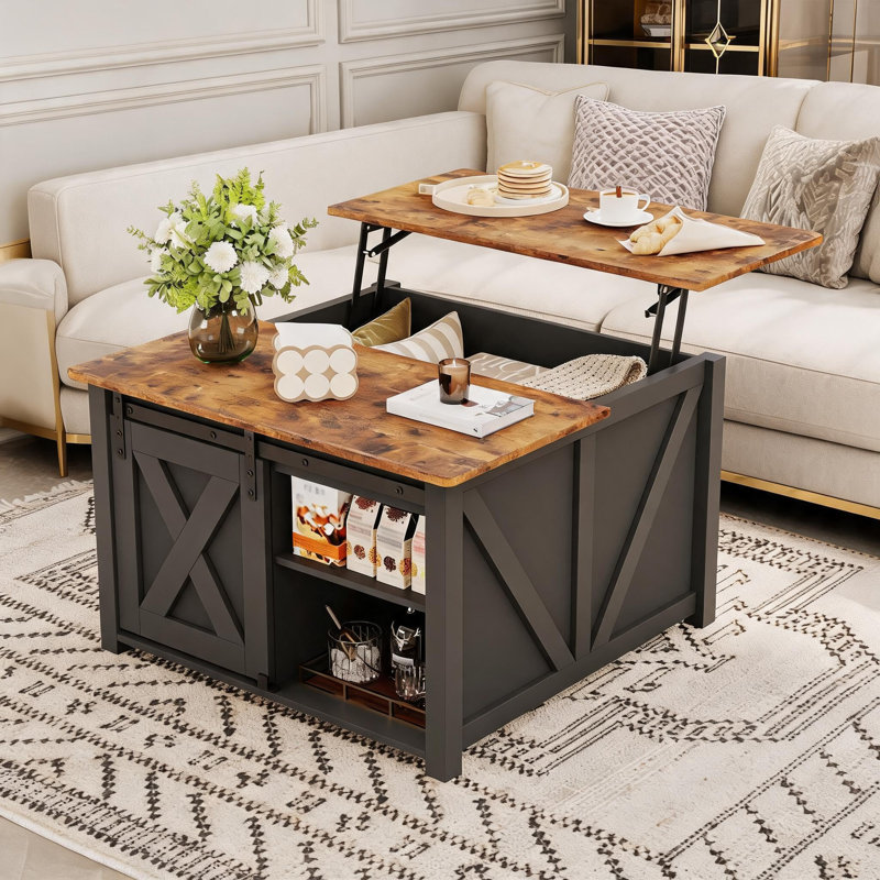 Table basse carrée relevable avec rangement, 80 cm (31,5 po), noire