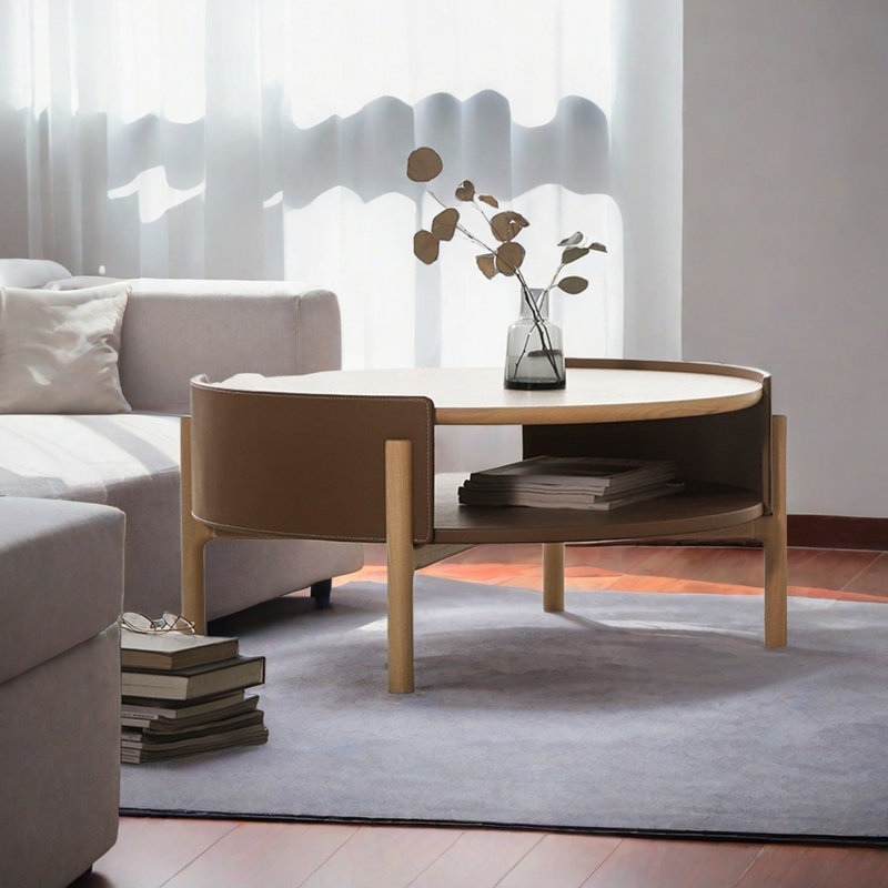 Table basse ronde en bois massif, Burlywood