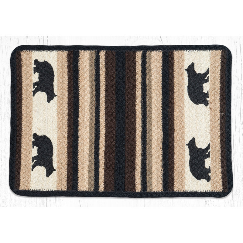  Napperon imprimé 13 "x 19", scène d'ourson en jute tressé, décoration de chalet rustique en forme oblongue