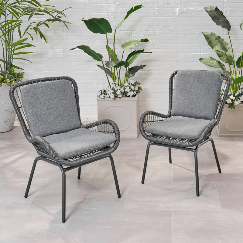 Chaise de patio avec coussins (ensemble de 2), Gris, Gris