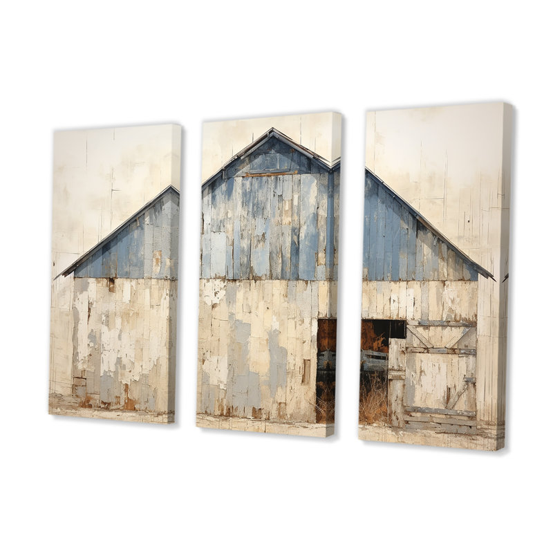 Ensemble de salon d'art mural de grange beige et bleu, H 32 po x l 48 po x P 1 po