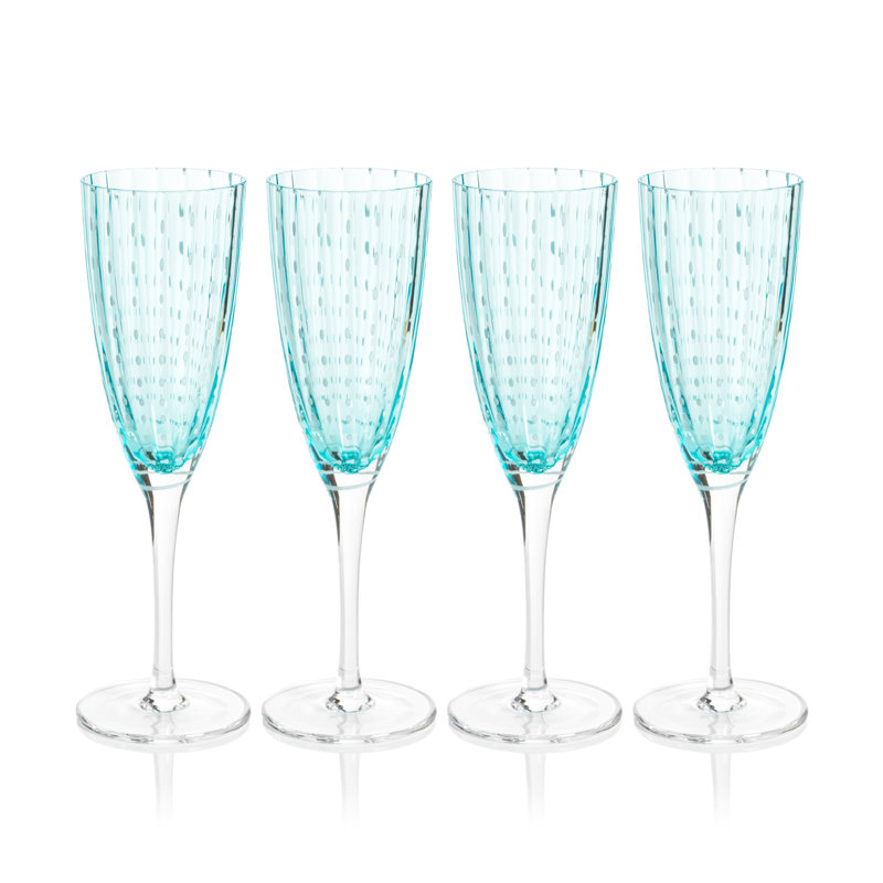 Flûtes à champagne à pois blancs Jamesena, ensemble de 4, Bleu turquoise