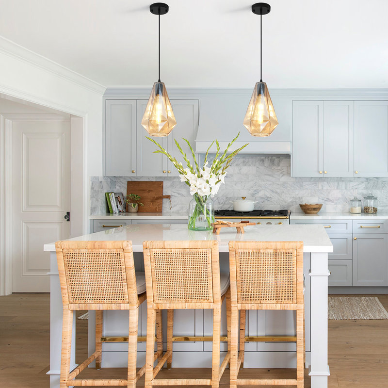 1 - Light Single Modern  Geometric Class Pendant for Dining Room, Kitchen, Foyer, Hallway, Bedroom, Coffee, Amber