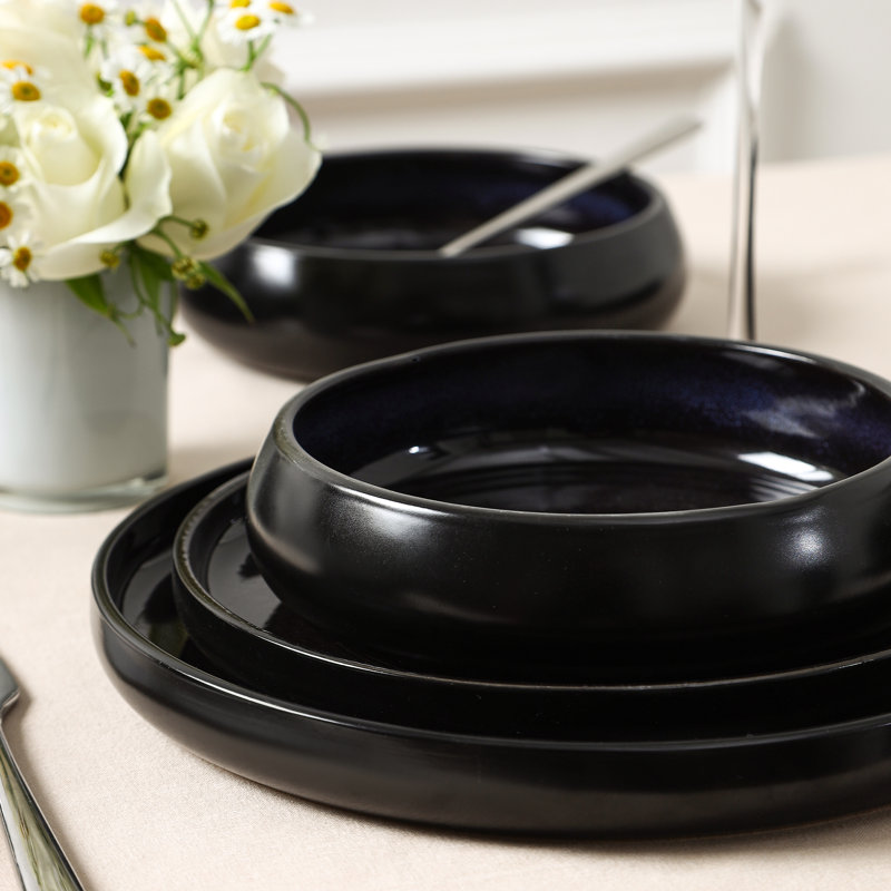 Stone Lain Lagoon 12-Piece Dinnerware Set Stoneware, Black