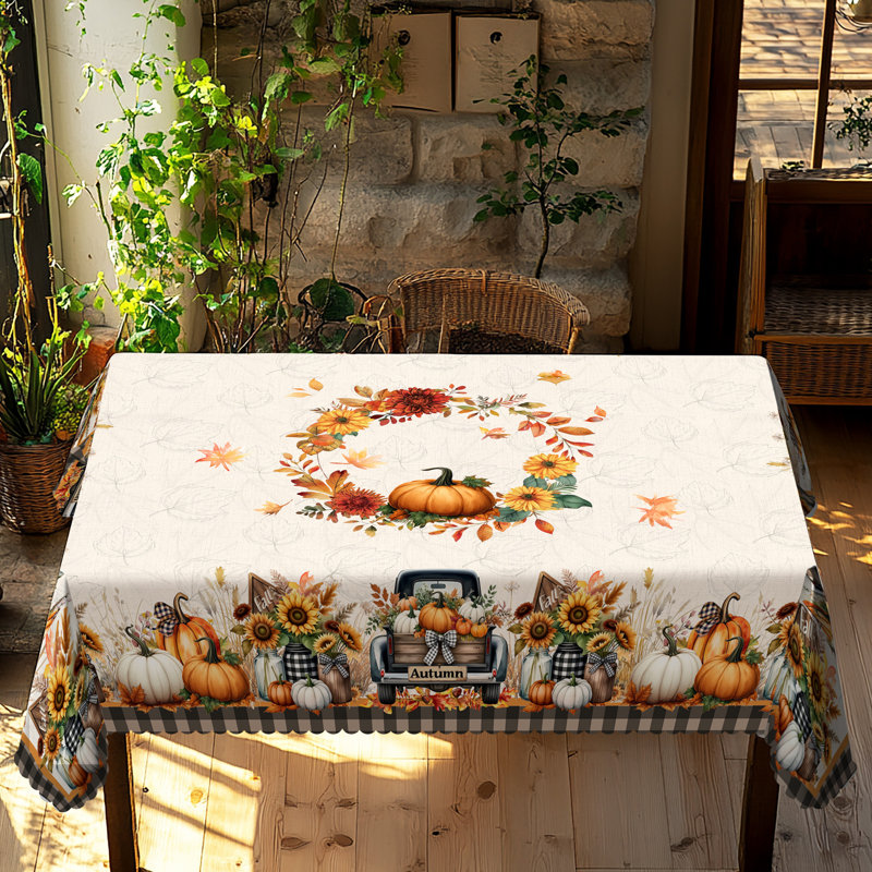 Autumn-Winter Tablecloth 152x220cm Rectangular Seasonal Holiday Patterns Pumpkin Motifs Party Picnic Dinner Table Cover