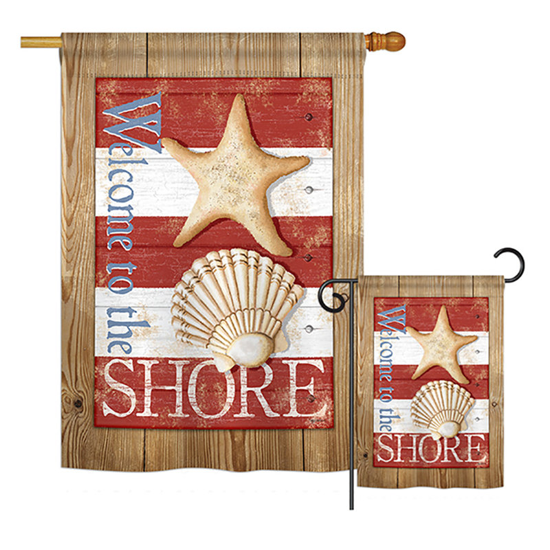 Ensemble de 2 drapeaux en polyester à 2 faces, "welcome to shore nautiques" , imprimées verticales