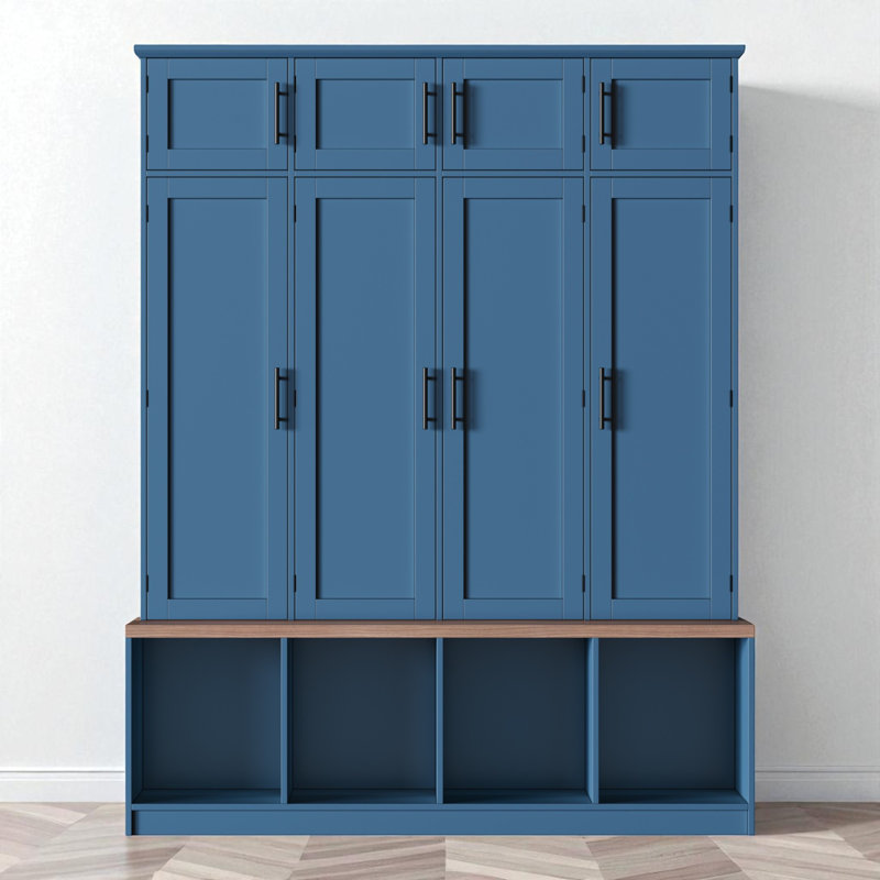 Hall Tree 59.03" Wide With Bench And Storage, Blue
