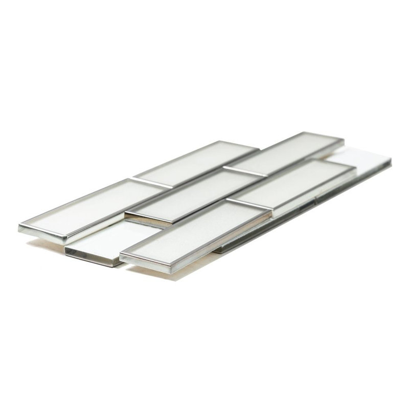 Athena 12" x 12" Glass Brick Joint Mosaic Wall Tile, Silver