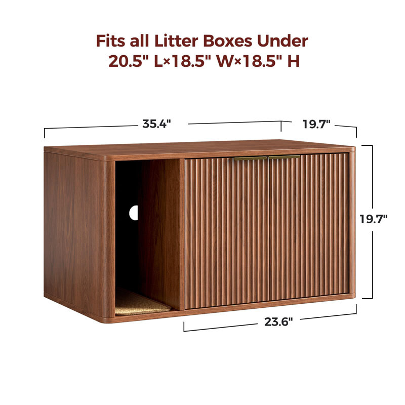 Tucker Murphy Pet 35.4" Walnut Cat Litter Box Enclosure Furniture With  Front Entry, Large Hidden Litter Box Cabinet For Living Room, Bedroom &  Reviews | Wayfair