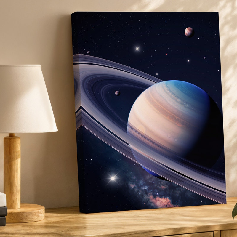 Toile, une superbe scène cosmique mettant en vedette la planète Saturne, art mural en évidence au centre avec son art mural sur toile expansif emblématique