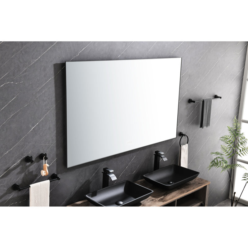 Miroir de salle de bain 60 po x 36 po à DEL avec fonction de brouillard, fixé au mur, réglable pour le maquillage et les soins du dos, brouillard, mémoire gracieuse