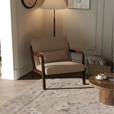 Revêtement en velours côtelé de style Mid-Century moderne, fauteuil ergonomique, coussin lombaire, structure en bois de noyer, lin respirant, coussin à haute densité, brun