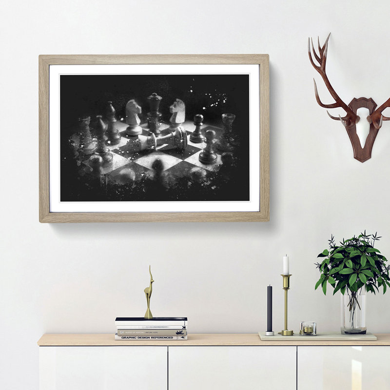 Chess Checkmate - Single Picture Frame Print on MDF, 62cm H x 87cm W x 2cm D, Oak Framed