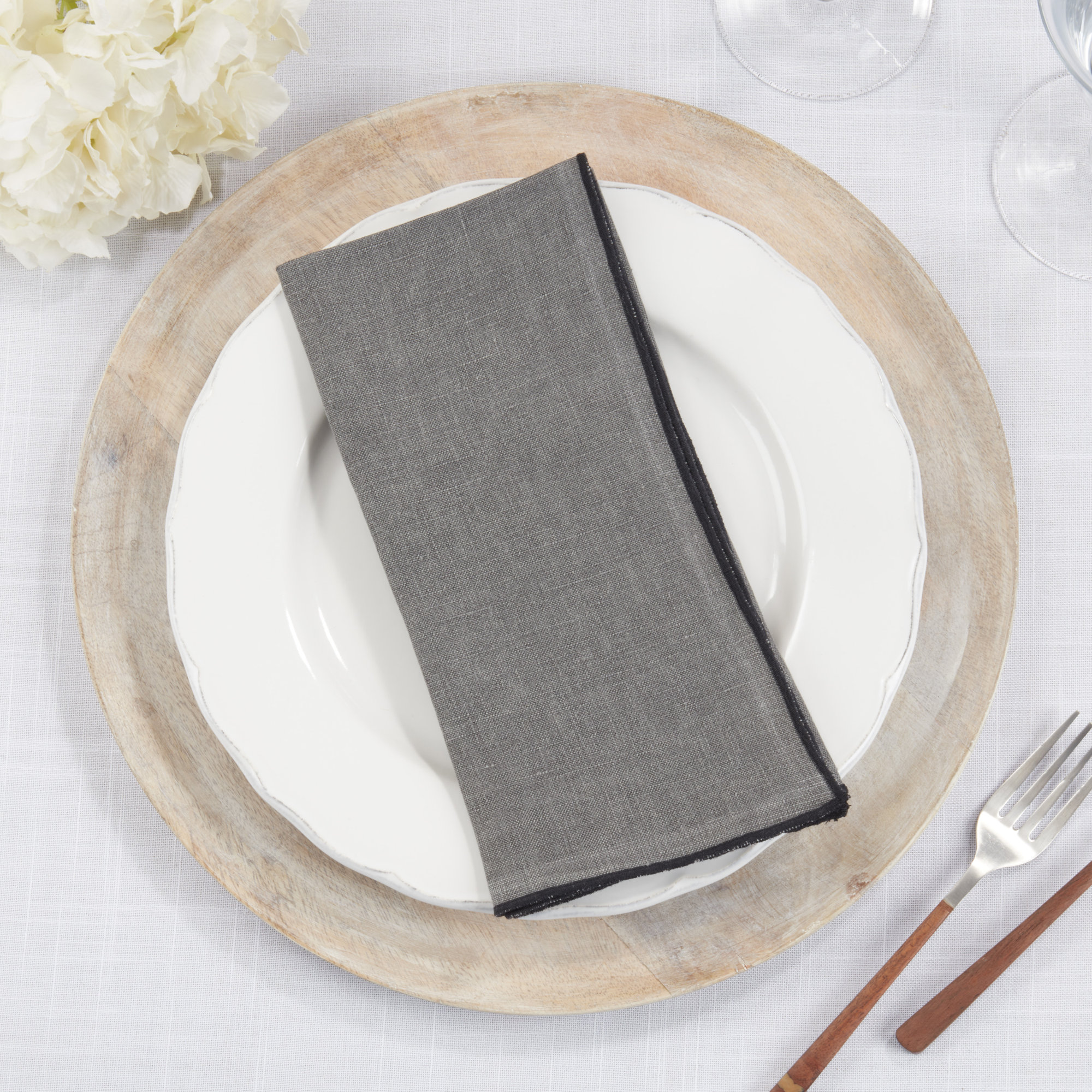 Set of 4 Dartmouth Linen No Pattern Square Napkins, Slate