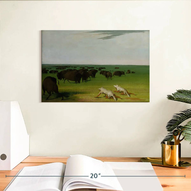 Buffalo Hunt sous un masque de peau de loup, H 8 po x l 12 po